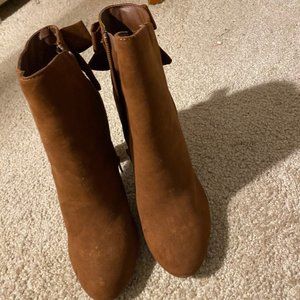 Brown ankle suede heel boots